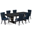 Pemberly Row 7-Piece Dining Table Set with Black Finish in Acacia Wood