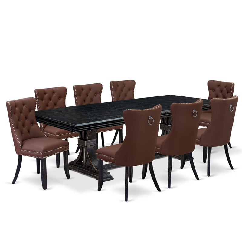 Pemberly Row 9-Piece Kitchen Dining Set with Black Finish in Acacia Wood