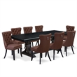 Pemberly Row 9-Piece Kitchen Dining Set with Black Finish in Acacia Wood