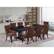 Pemberly Row 9-Piece Kitchen Dining Set with Black Finish in Acacia Wood