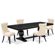 Pemberly Row 5-Piece Dining Set with Upholstered Chairs in Black Wood