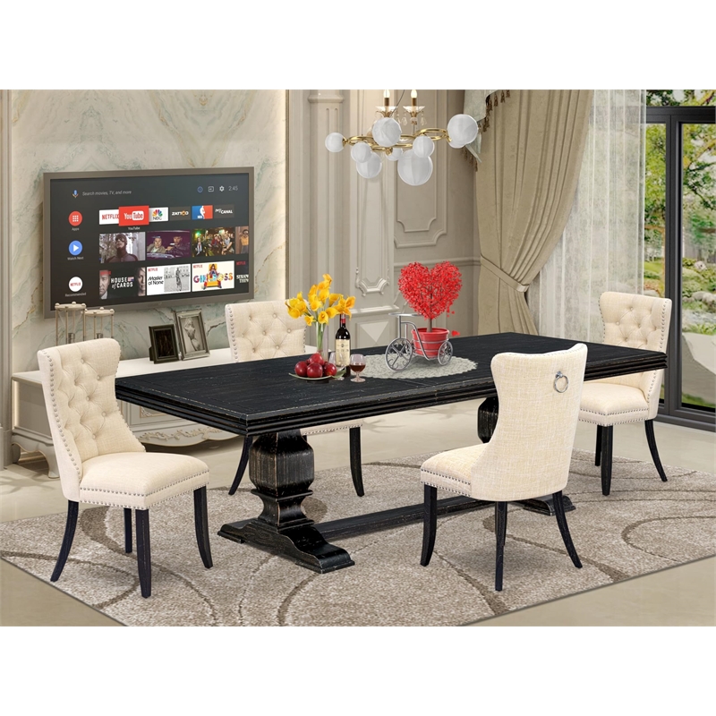 Pemberly Row 5-Piece Dining Set with Upholstered Chairs in Black Wood