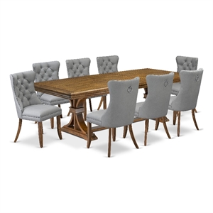 Pemberly Row 9-Piece Walnut Dining Set with Gray Faux Leather Chairs