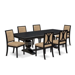 Pemberly Row 7-Pc Modern Dining Table Set in Black with Beige Upholstery