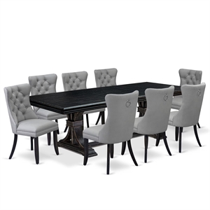 Pemberly Row 9-Piece Dining Table Set with Wood in Black Finish