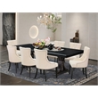 Pemberly Row 9-Piece Black Dining Set with Acacia Wood and Linen Chairs