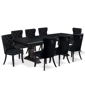 Pemberly Row 9-Piece Dining Table Set with Wood Black Removable Leaf Top