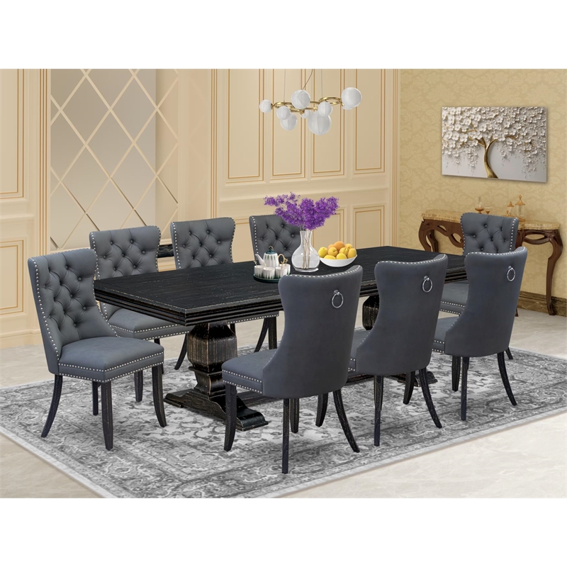 Pemberly Row 9-Piece Black Dining Set with Removable Leaf Wood Table