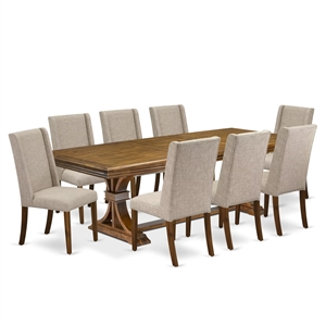 Pemberly Row 9-Piece Modern Dining Table Set with Walnut Finish and Linen