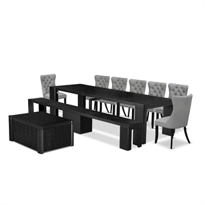 Pemberly Row 10-Piece Black Extendable Dining Room Table Set in Wood