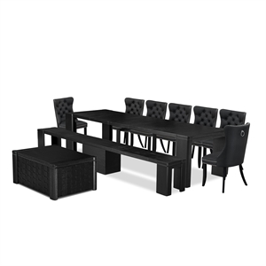 Pemberly Row 10-Piece Black Dining Set with Extendable Table and Chairs