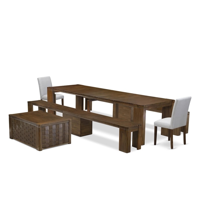Pemberly Row 6-Piece Extendable Walnut Dining Set with Benches