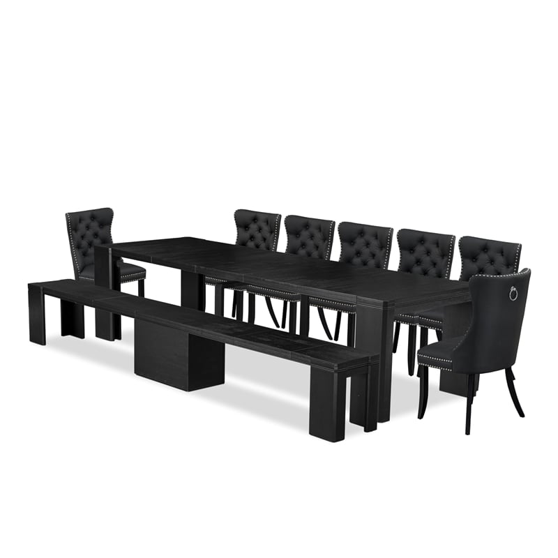 Pemberly Row 9-Piece Extendable Dining Table Set in Black Finish