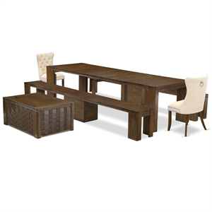 Pemberly Row 6-Piece Extendable Dining Set with Benches in Walnut