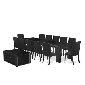 Pemberly Row 14-Piece Dining Table Set in Black Finish with Acacia Wood