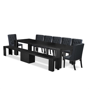 Pemberly Row 9-Piece Dining Table and Bench Set Wood Black Finish