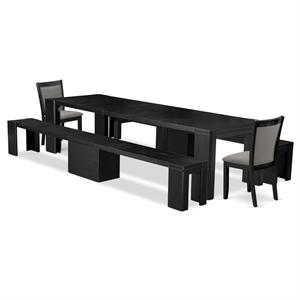 Pemberly Row 5-Piece Black Extendable Dining Set with Acacia Wood