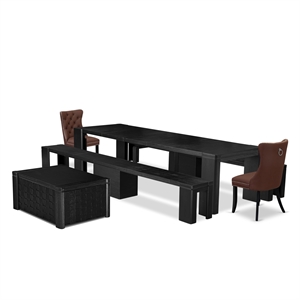 Pemberly Row 6-Piece Dining Set with Extendable Table in Black Wood
