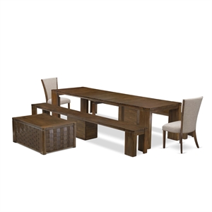 Pemberly Row 6-Piece Extendable Dining Set with Benches in Antique Walnut