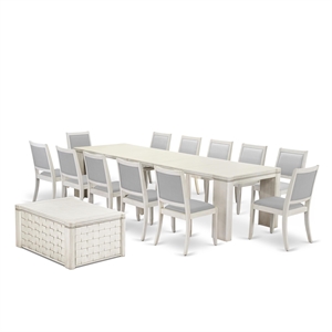Pemberly Row 14-Piece Extendable Dining Set in Antique White Finish