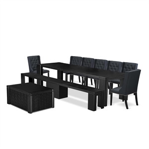Pemberly Row 10-Piece Dining Room Set in Wire-Brushed Black Finish