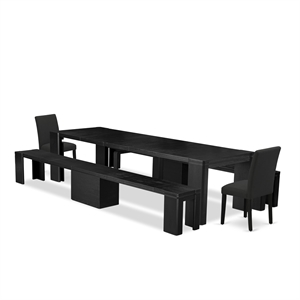 Pemberly Row 5-Piece Extendable Acacia Wood Dining Set in Black Finish