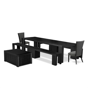 Pemberly Row 6-Piece Dining Set with Extendable Table in Black Wood