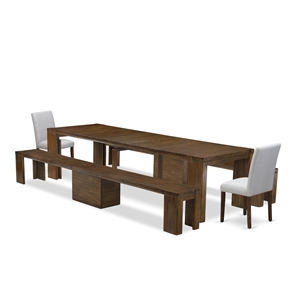 Pemberly Row 5-Piece Extendable Dining Set in Antique Walnut & Gray Linen
