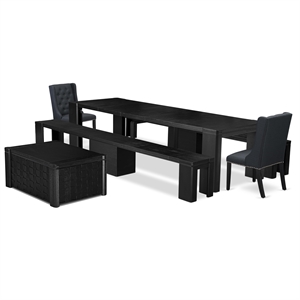 Pemberly Row 6-Piece Extendable Dining Set with Benches in Black