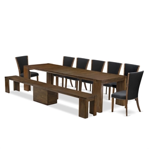 Pemberly Row 9-Piece Extendable Wood Dining Set in Walnut Finish