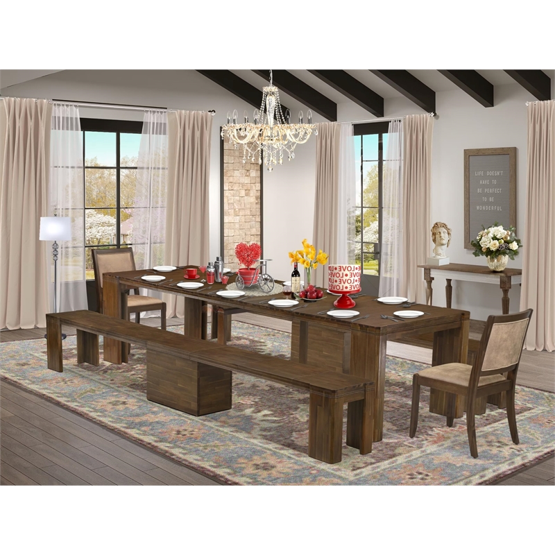 Pemberly Row 5-Piece Extendable Dining Set with Stackable Chairs in Walnut