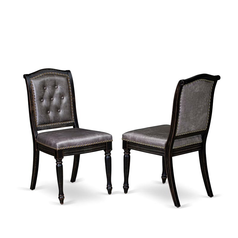 Pemberly Row Parson Dining Chairs in Black Acacia Wood (Set of 2)