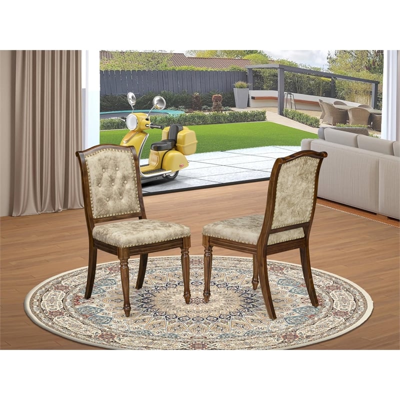 Pemberly Row Parson Dining Chairs in Walnut Acacia Wood (Set of 2)