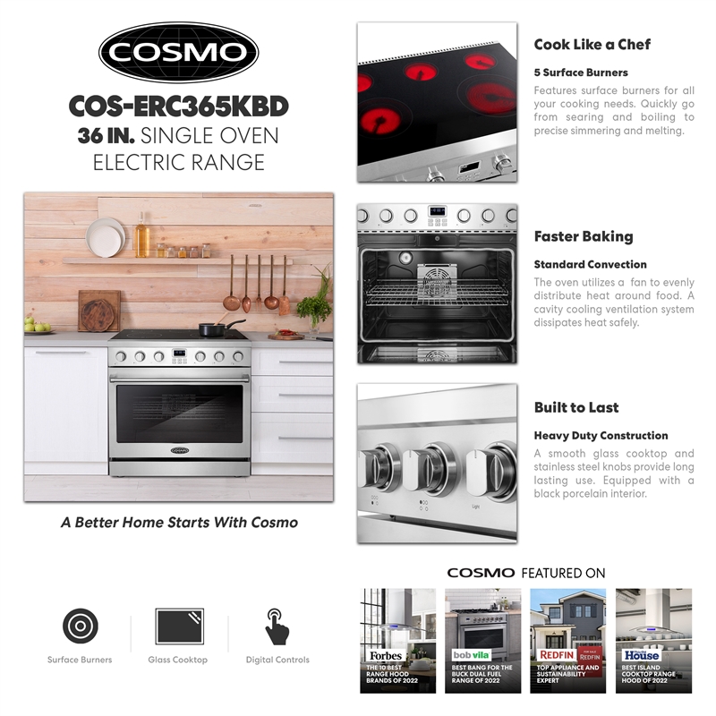 Pemberly Row 36 in Electric Ceramic Glass Range with 6 cu. ft. Oven