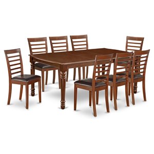 Pemberly Row 9-Piece Mahogany Wood Dining Set with 8 Faux Leather Chairs
