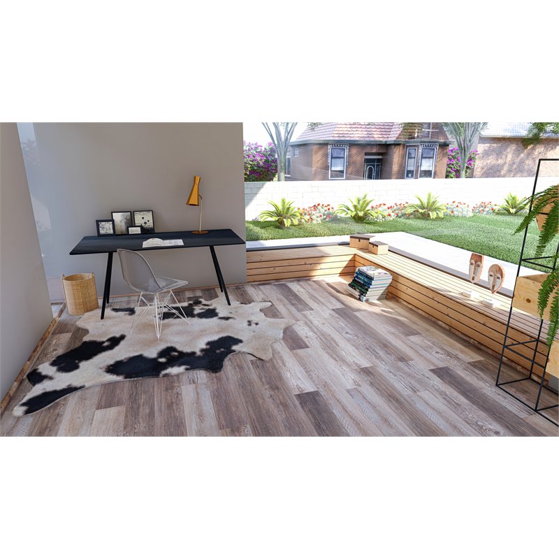 Pemberly Row Traditional Plastic Vinyl Flooring in Taupe Gray