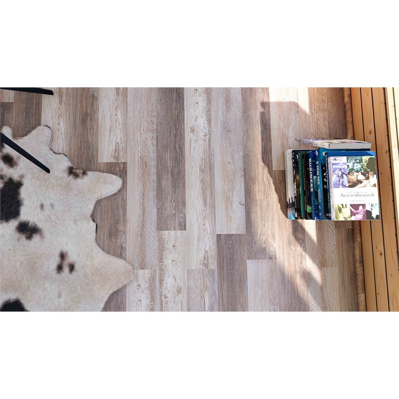 Pemberly Row Traditional Plastic Vinyl Flooring in Taupe Gray