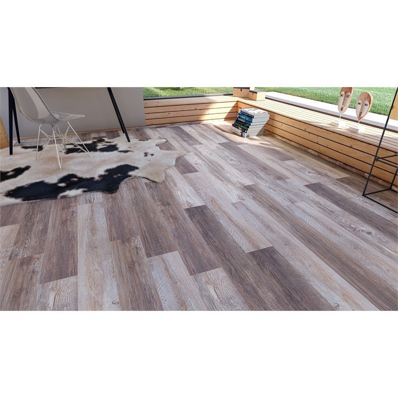 Pemberly Row Traditional Plastic Vinyl Flooring in Taupe Gray