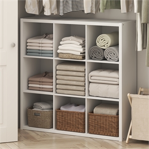Pemberly Row 9-Cube Thick Frame Closet Organizer in White Engineered Wood
