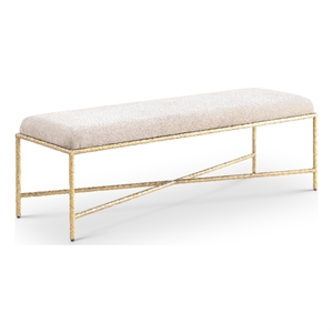 Pemberly Row Chenille Upholstered Beige Bench with Metal Frame