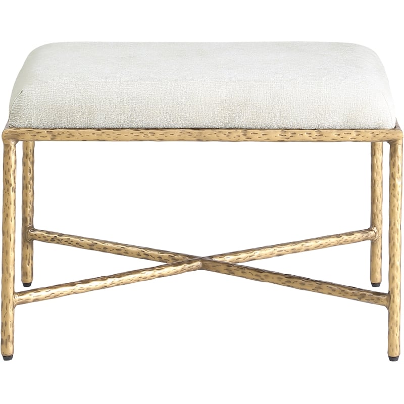 Pemberly Row Upholstered Bench in Cream Chenille Fabric with Brass Frame