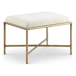 Pemberly Row Upholstered Bench in Cream Chenille Fabric with Brass Frame