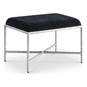 Pemberly Row Upholstered Bench in Black Chenille Fabric with Silver Frame