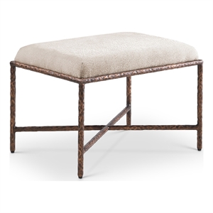 Pemberly Row Upholstered Bench in Beige Chenille Fabric with Bronze Frame
