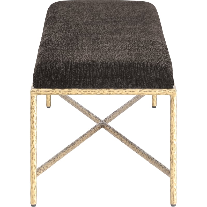 Pemberly Row Upholstered Bench with Brown Chenille Fabric and Brass Finish