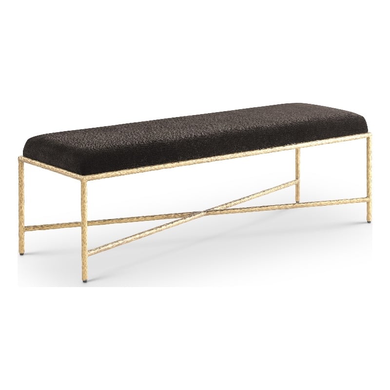 Pemberly Row Upholstered Bench with Brown Chenille Fabric and Brass Finish