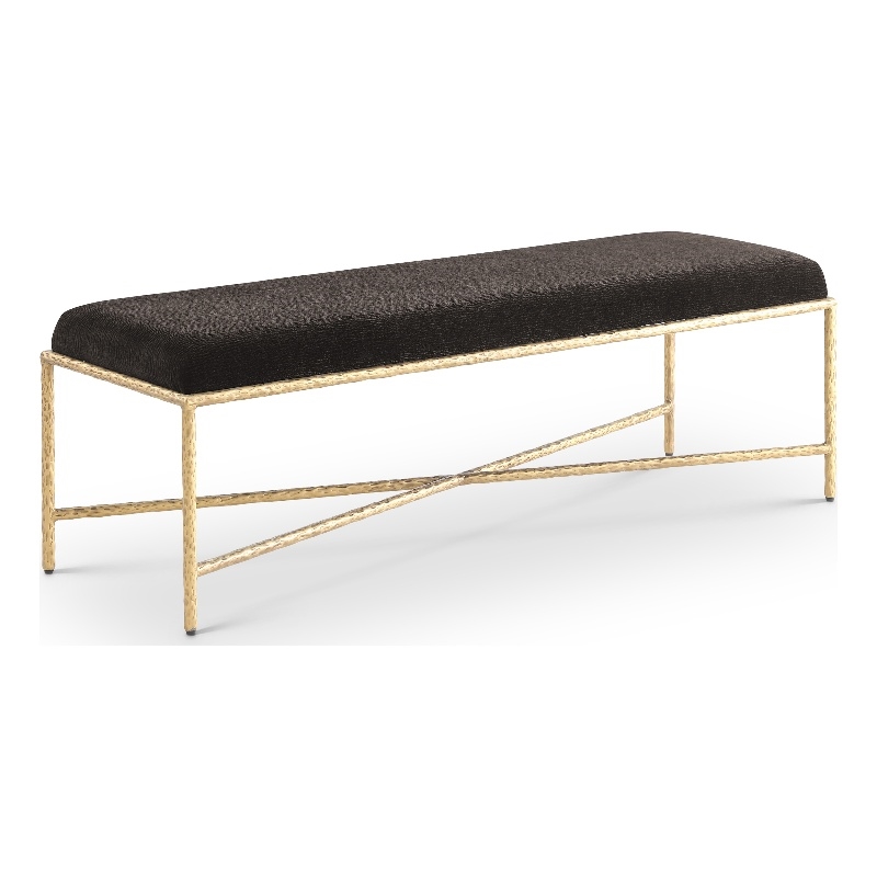 Pemberly Row Upholstered Bench with Brown Chenille Fabric and Brass Finish