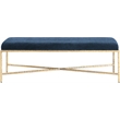 Pemberly Row Upholstered Bench with Navy Chenille Fabric and Brass Finish