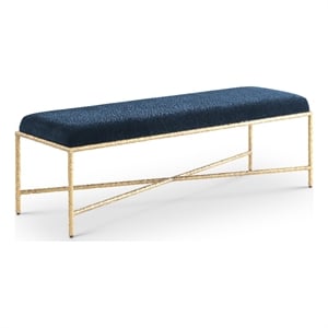Pemberly Row Upholstered Bench with Navy Chenille Fabric and Brass Finish