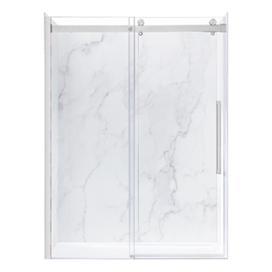 Pemberly Row Satin Nickel Alcove Shower Kit measuring 32&quotx60&quotx81.5 in.
